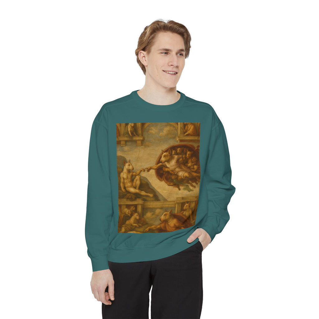 Bull Terrier The Creation of Adam — after Michelangelo, 1512 | Crewneck