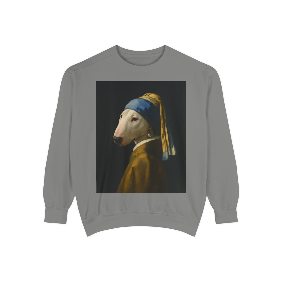 Bull Terrier Girl with a Pearl Earring — after Johannes Vermeer, c.1665 | Crewneck